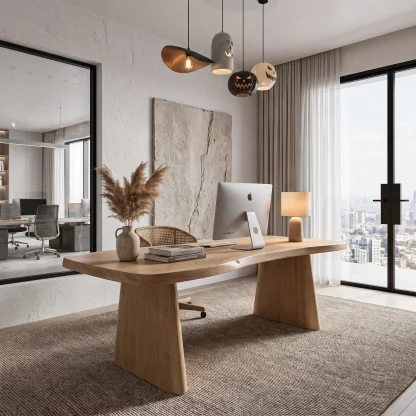 Modern Desk With Natural Edge Top And Sculptural Legs For Home Office
