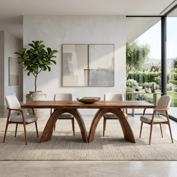 Modern Dining Table With Sculptural Arch Leg For Dining Room