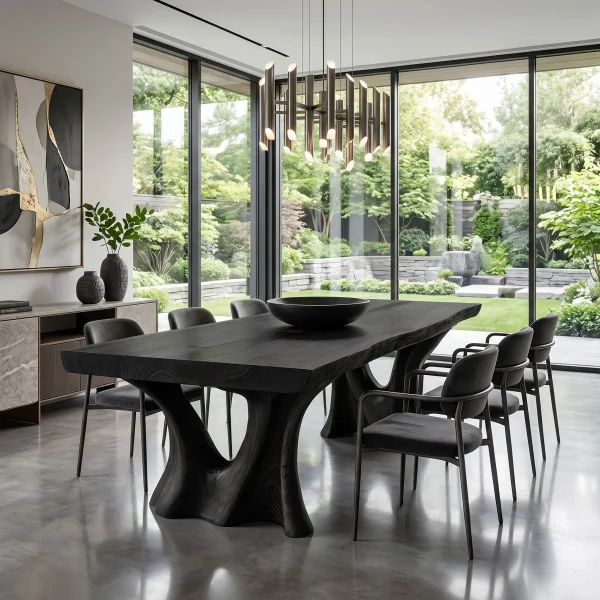 Modern Dining Table With Two Sculpted Legs For Dining Room