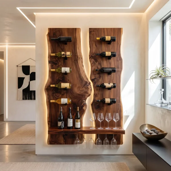 Modern Double Panel Wine Rack With Display Shelf For Home Bar