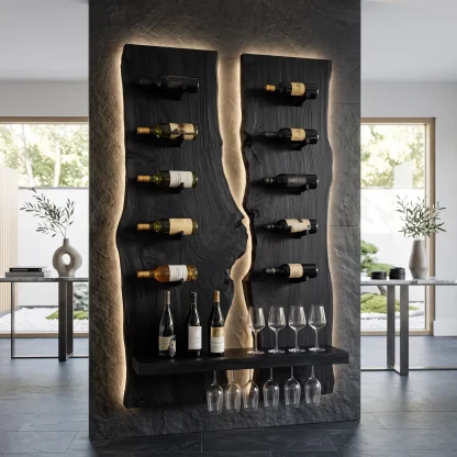 Modern Double Panel Wine Rack With Display Shelf For Home Bar