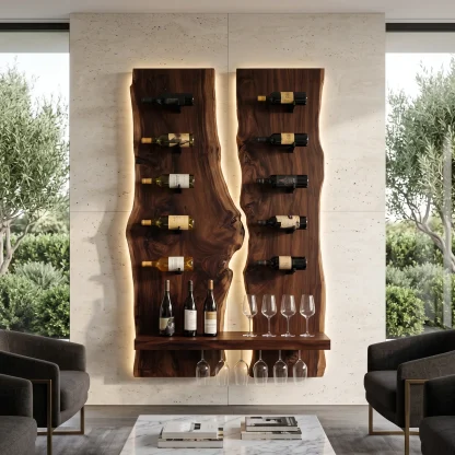 Modern Double Panel Wine Rack With Display Shelf For Home Bar