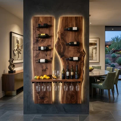 Modern Double Panel Wine Rack With Glass Holder For Home Bar