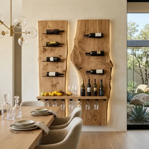 Modern Double Panel Wine Rack With Glass Holder For Home Bar