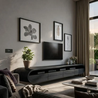 Modern Floating TV Console With Rounded Design For Living Room
