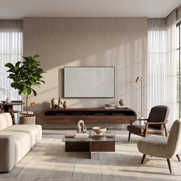 Modern Floating TV Console With Rounded Design For Living Room