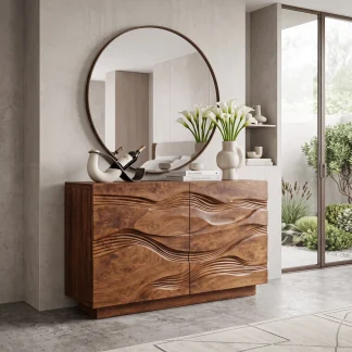 Modern Flowing Carved Dresser For Bedroom