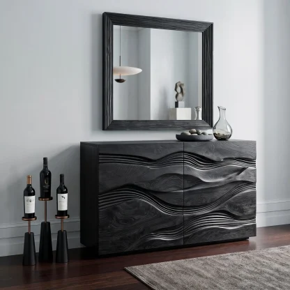 Modern Flowing Carved Dresser For Bedroom