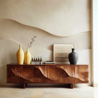 Modern Flowing Carved Sideboard For Living Room
