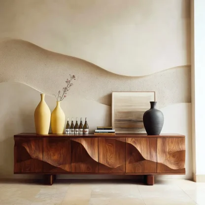 Modern Flowing Carved Sideboard For Living Room