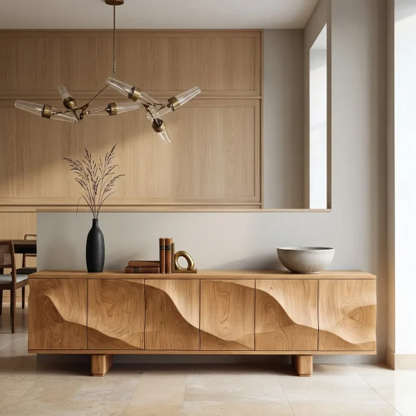 Modern Flowing Carved Sideboard For Living Room
