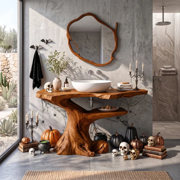 Modern Halloween Bathroom Vanity With Asymmetrical Base For Bathroom