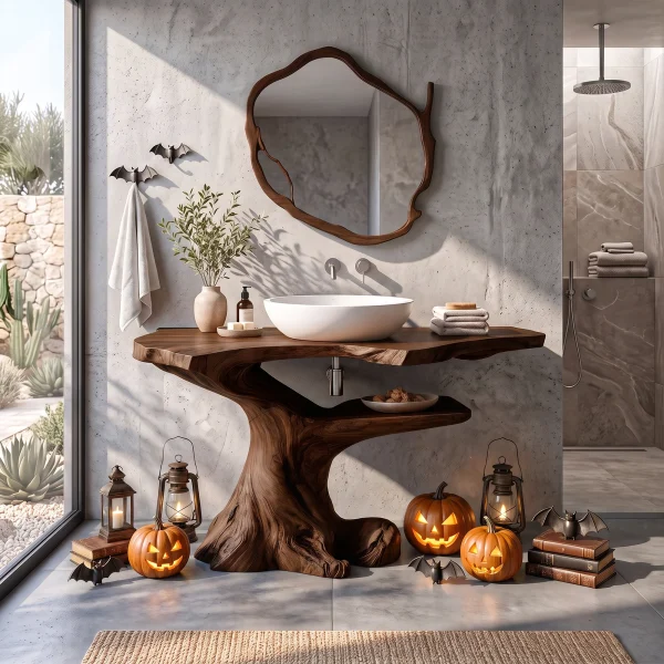 Modern Halloween Bathroom Vanity With Asymmetrical Base For Bathroom