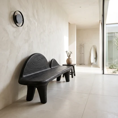 Modern Halloween Bench With Sculptural Curved Backrest For Entryway