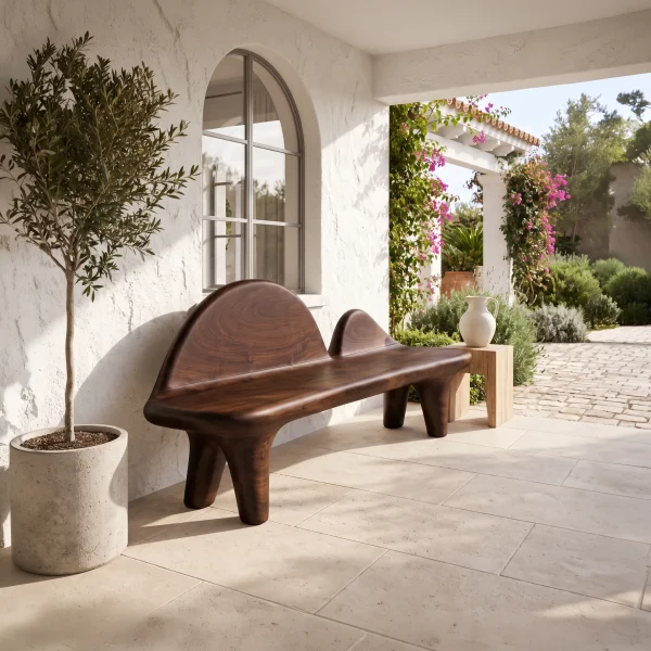 Modern Halloween Bench With Sculptural Curved Backrest For Entryway