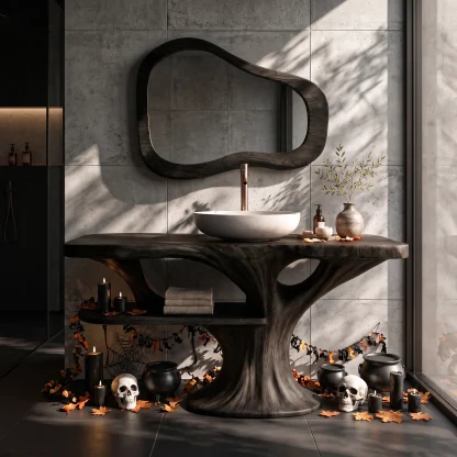 Modern Halloween Wooden Bathroom Vanity With Lower Storage Shelf For Bathroom