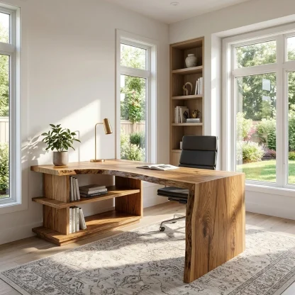 Modern L Shaped Desk With Bookshelf For Home Office