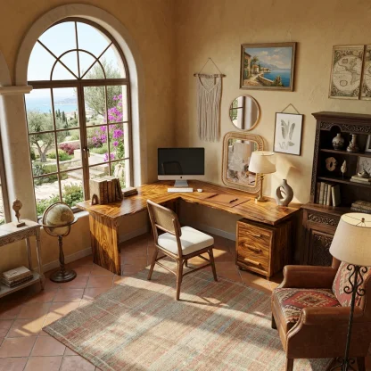 Modern L Shaped Wood Desk With Drawers For Home Office Or Vanity