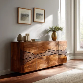 Modern Landscape Carved Sideboard For Dining Area