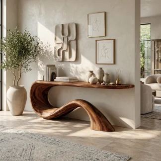 Modern Live Edge Entryway Table Organic Solid Wood For Home Decor