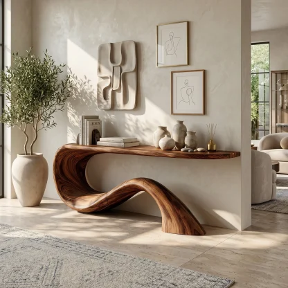 Modern Live Edge Entryway Table Organic Solid Wood For Home Decor