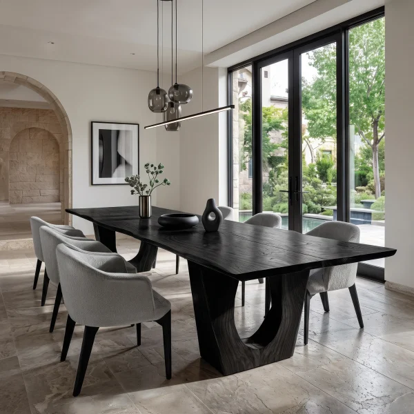 Modern Live Edge Wood Dining Table Sculptural Base For Dining Room