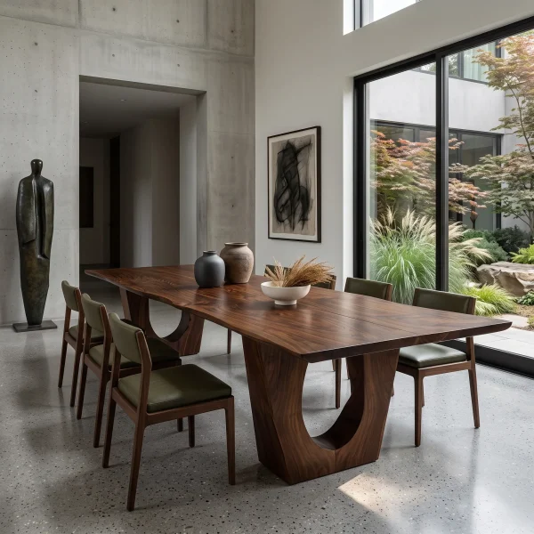 Modern Live Edge Wood Dining Table Sculptural Base For Dining Room
