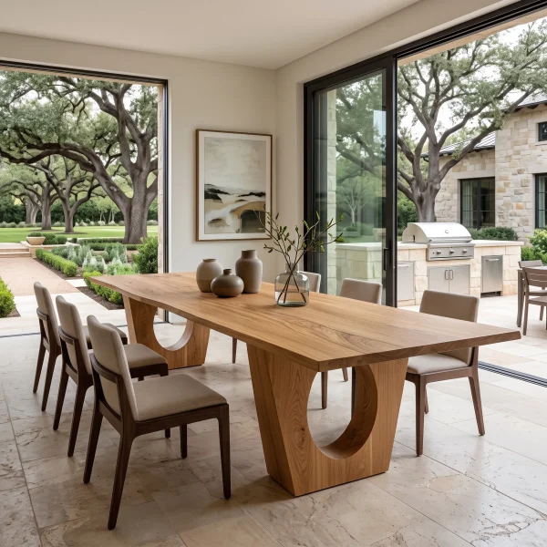 Modern Live Edge Wood Dining Table Sculptural Base For Dining Room