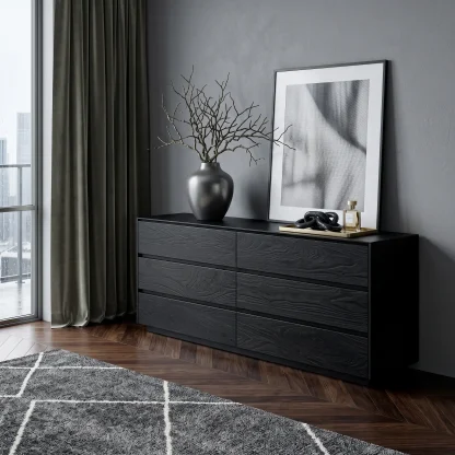 Modern Minimal Wooden Six Drawer Dresser For Bedroom