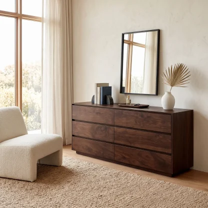 Modern Minimal Wooden Six Drawer Dresser For Bedroom