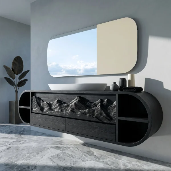Modern Mountain Carved Floating Bathroom Vanity For Luxury Bathroom