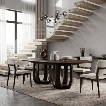 Modern Natural Wood Dining Table Double Loop Base For Dining Room