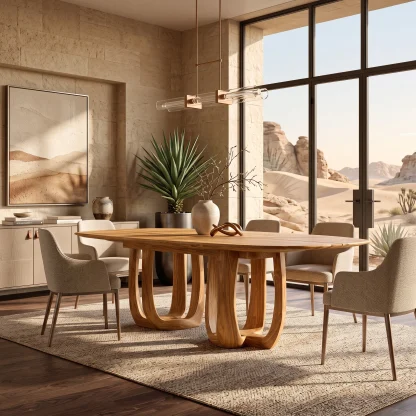 Modern Natural Wood Dining Table Double Loop Base For Dining Room