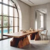 Modern Natural Wood Dining Table Geometric Pedestal For Dining Room