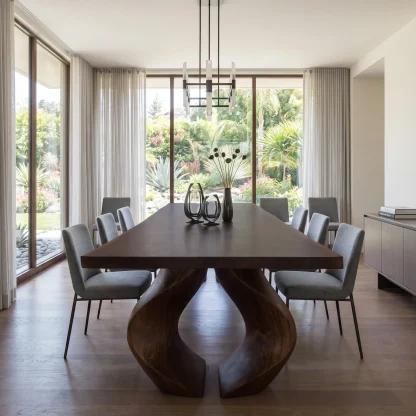Modern Natural Wood Dining Table Sculptural Base For Dining Room