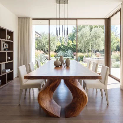 Modern Natural Wood Dining Table Sculptural Base For Dining Room