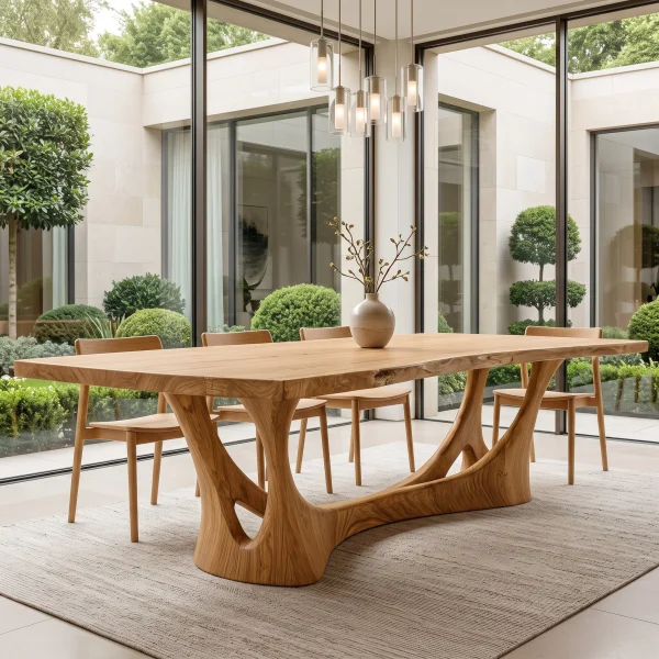 Modern Natural Wood Dining Table Sculptural Frame For Dining Room