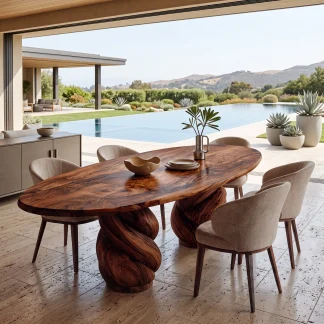 Modern Natural Wood Dining Table Twisted Pedestal For Dining Room