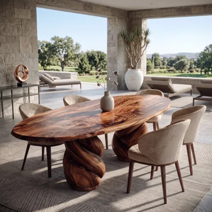 Modern Natural Wood Dining Table Twisted Pedestal For Dining Room