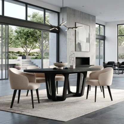 Modern Natural Wood Dining Table U-Shaped Base For Dining Room