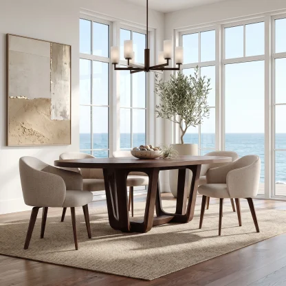 Modern Natural Wood Dining Table U-Shaped Base For Dining Room