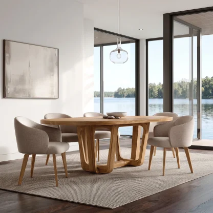Modern Natural Wood Dining Table U-Shaped Base For Dining Room