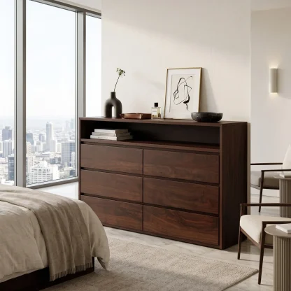Modern Open Shelf Wooden Dresser For Bedroom