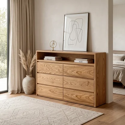 Modern Open Shelf Wooden Dresser For Bedroom