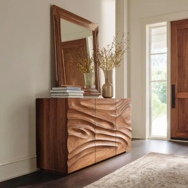 Modern Organic Carved Dresser For Entryway