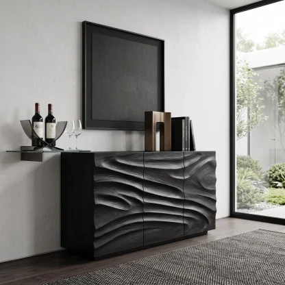 Modern Organic Carved Dresser For Entryway