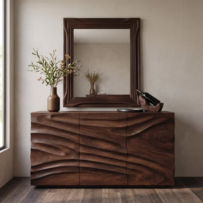 Modern Organic Carved Dresser For Entryway