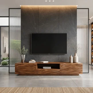 Modern Organic TV Console Sculpted Media Cabinet For Living Room