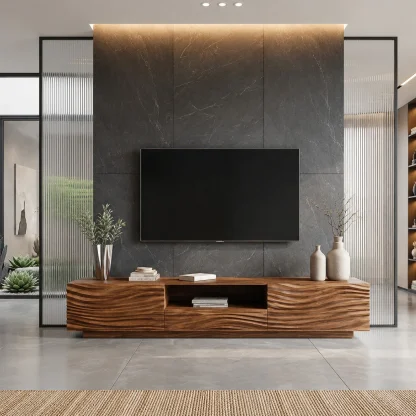Modern Organic TV Console Sculpted Media Cabinet For Living Room