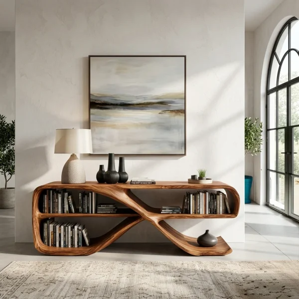 Modern Organic Wooden Console Table For Living Decor